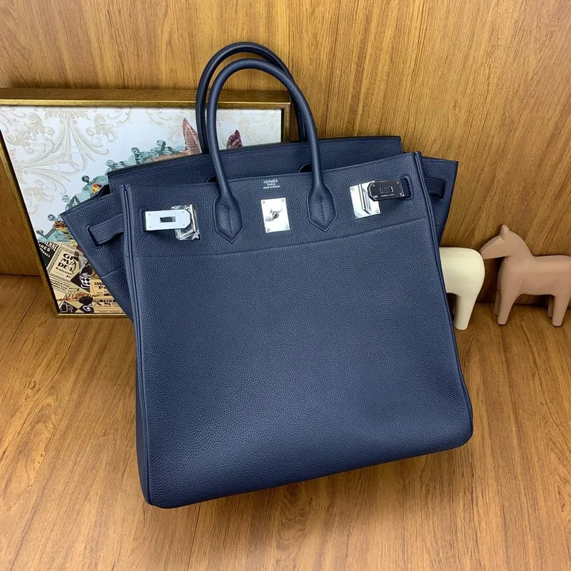 Hermes Birkin HAC 40 Handmade Bag in Blue Nuit Clemence Leather