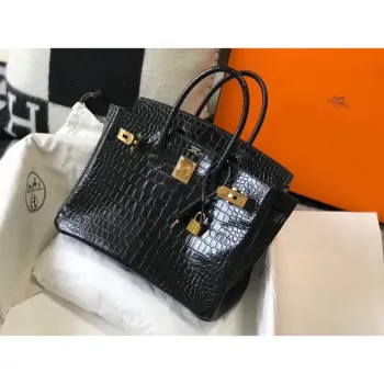 Hermes Birkin 30cm Bag In Black Embossed Crocodile Leather