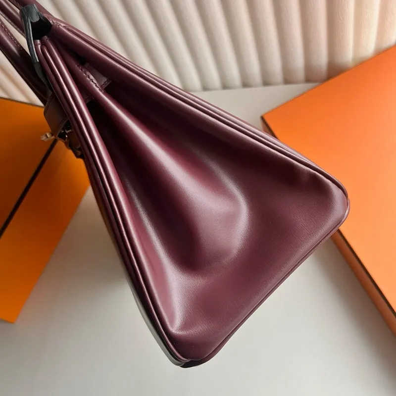 Hermes Birkin 30 Retourne Handmade Bag in Bordeaux Box Calfskin