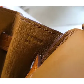 Hermes Birkin 25cm Bag In Gold Embossed Crocodile Leather