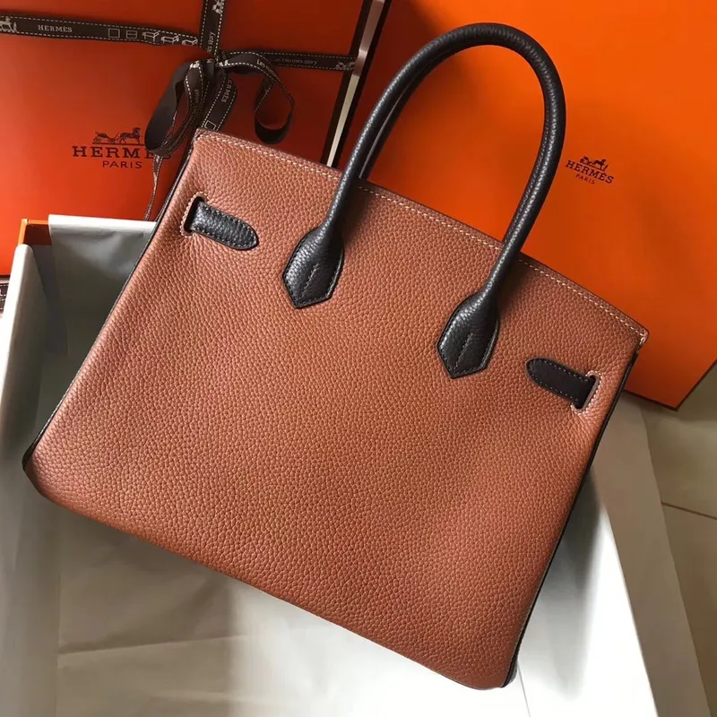 Hermes Bi Color Birkin 30cm Bag In Brown/Black Clemence Leather