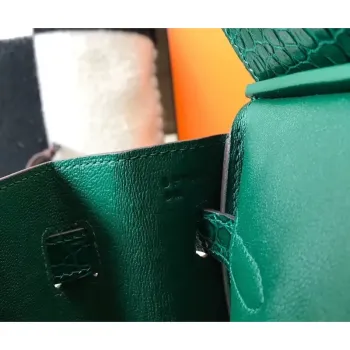 Hermes Birkin 30cm Bag In Green Embossed Crocodile Leather