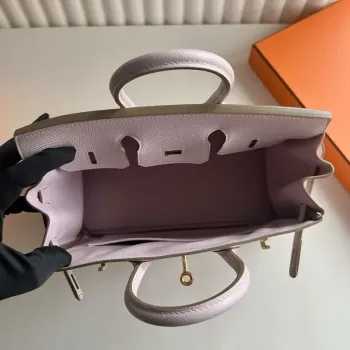 Hermes Birkin 25 Retourne Handmade Bag In Mauve Pale Epsom Calfskin