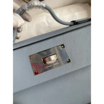 Hermes 24/24 Mini 21 Handmade Bag in Blue Lin Evercolor Leather