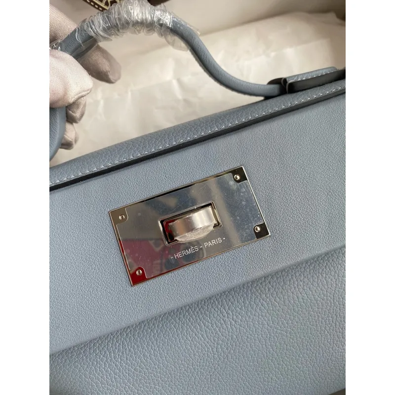 Hermes 24/24 Mini 21 Handmade Bag in Blue Lin Evercolor Leather