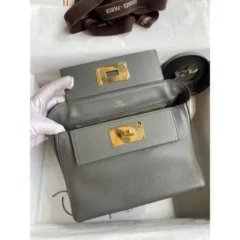 Hermes 24/24 Mini 21 Handmade Bag in Gris Meyer Evercolor Leather