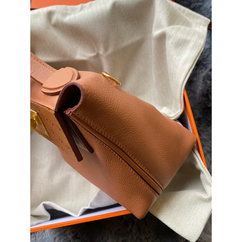 Hermes 24/24 Mini 21 Touch Bag in Gold Evercolor and Ostrich Leather