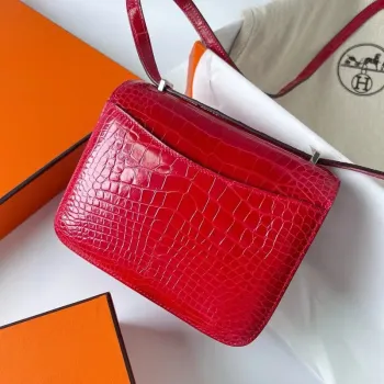 Hermes Constance 18 Handmade Bag In Red Shiny Alligator Leather