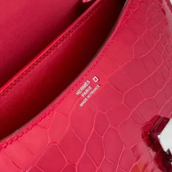 Hermes Constance 18 Handmade Bag In Red Shiny Alligator Leather
