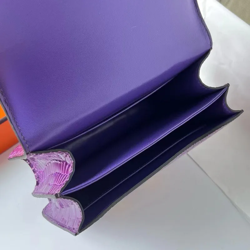 Hermes Constance 18 Handmade Bag In Purple Shiny Alligator Leather