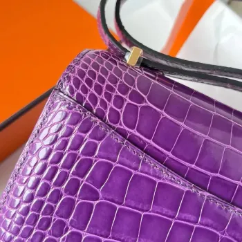 Hermes Constance 18 Handmade Bag In Purple Shiny Alligator Leather