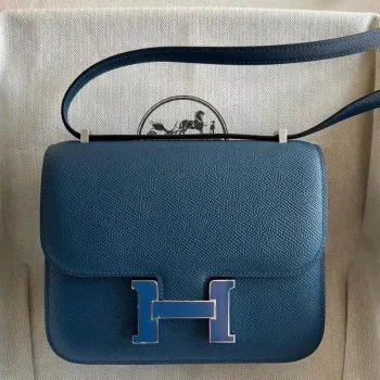 Hermes Constance Enamel 18 in Deep Blue Epsom Calfskin — Compact Handmade Luxury