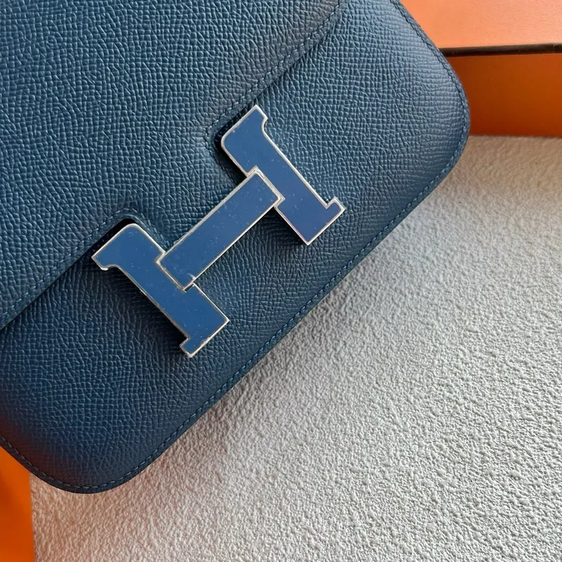 Hermes Constance Enamel 18 Handmade Bag in Deep Blue Epsom Calfskin