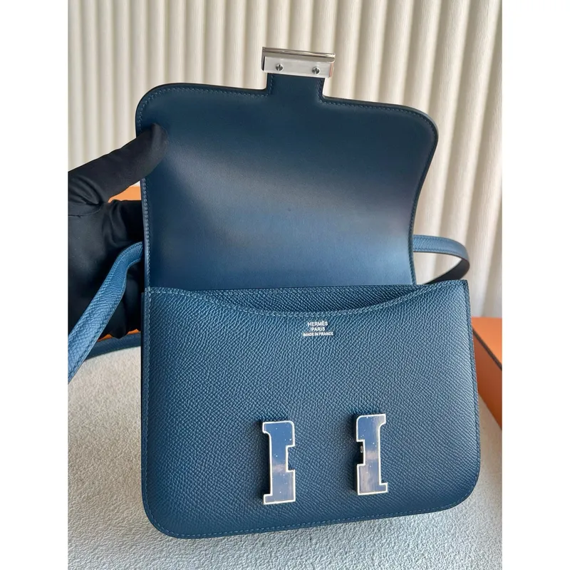 Hermes Constance Enamel 18 Handmade Bag in Deep Blue Epsom Calfskin