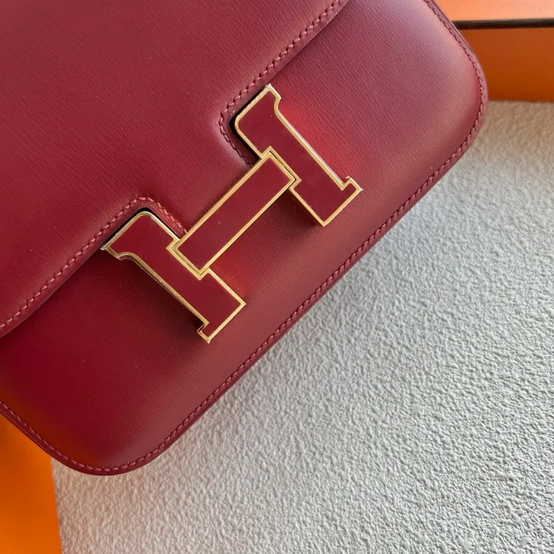 Hermes Constance Enamel 18 Handmade Bag in Rouge H Box Calfskin