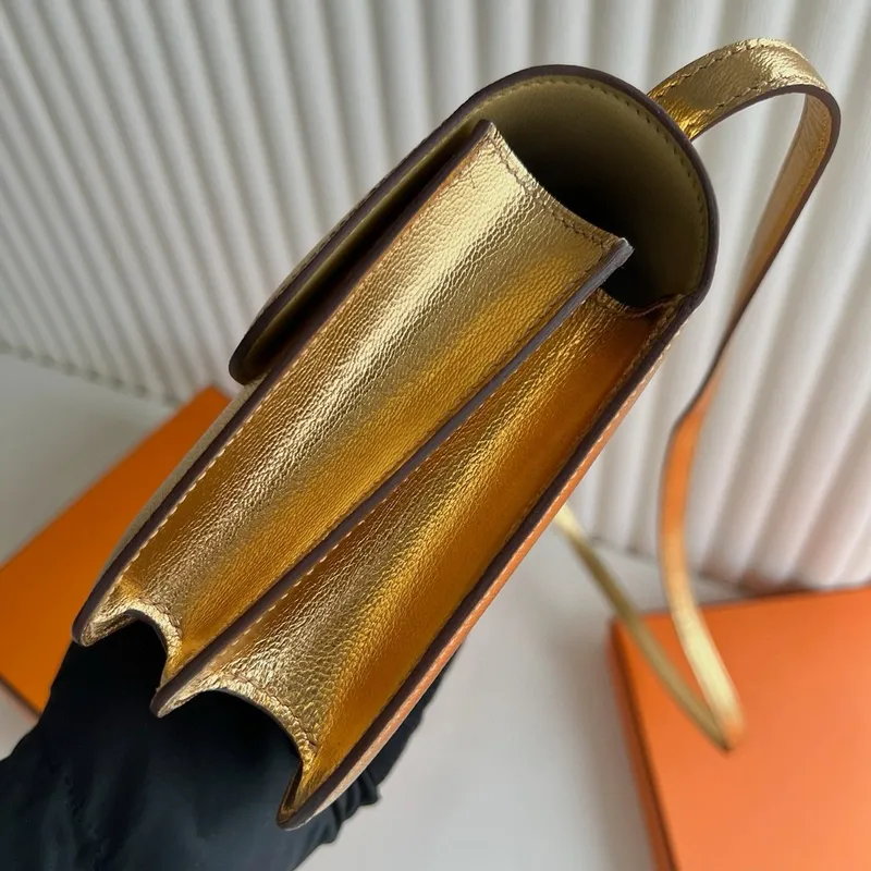 Hermes Constance 1 18 Mirror Bag in Dore Metallic Chevre Mysore Leather