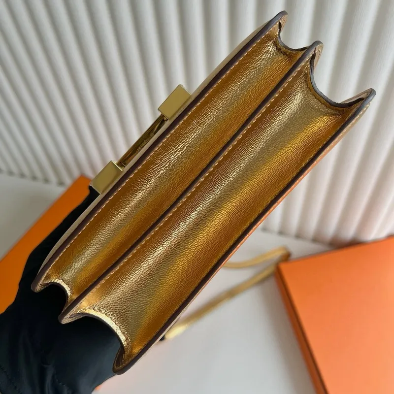 Hermes Constance 1 18 Mirror Bag in Dore Metallic Chevre Mysore Leather