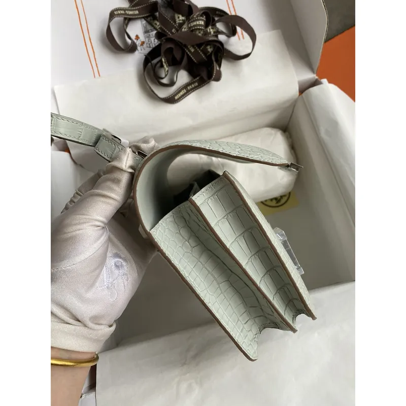 Hermes Constance 18 Handmade Bag in Gris Neve Matte Alligator Leather