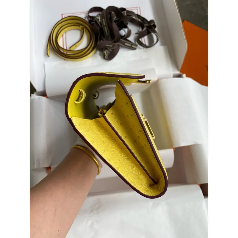 Hermes Constance To Go Wallet in Lime Ostrich Leather