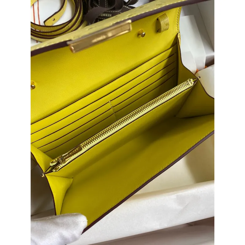 Hermes Constance To Go Wallet in Lime Ostrich Leather