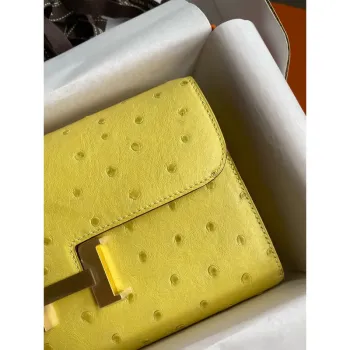 Hermes Constance To Go Wallet in Lime Ostrich Leather