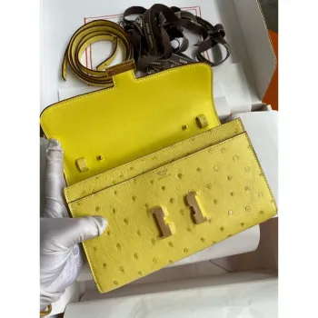 Hermes Constance To Go Wallet in Lime Ostrich Leather