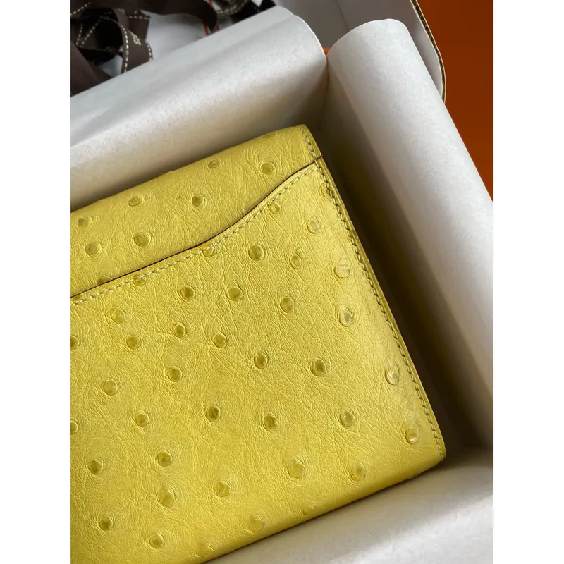 Hermes Constance To Go Wallet in Lime Ostrich Leather