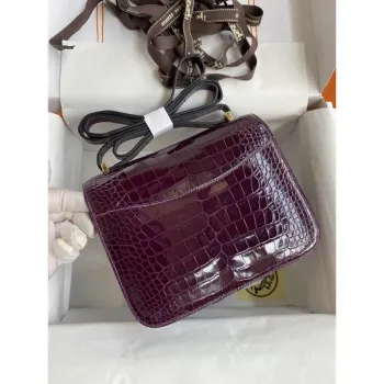 Hermes Constance 18 Handmade Bag in Cassis Shiny Alligator Leather