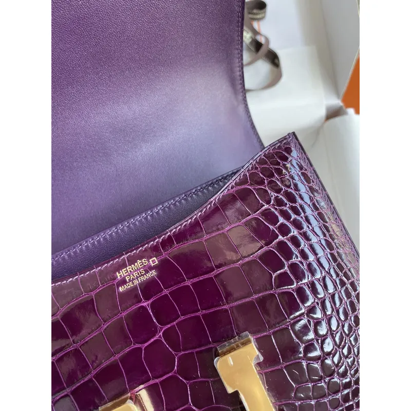 Hermes Constance 18 Handmade Bag in Cassis Shiny Alligator Leather