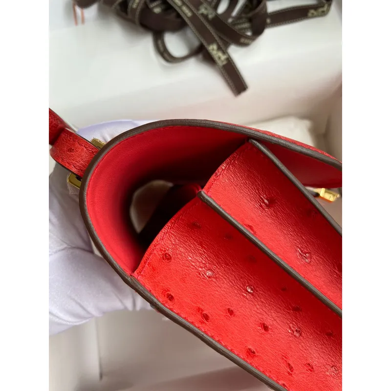 Hermes Constance 18 Handmade Bag In Red Ostrich Leather
