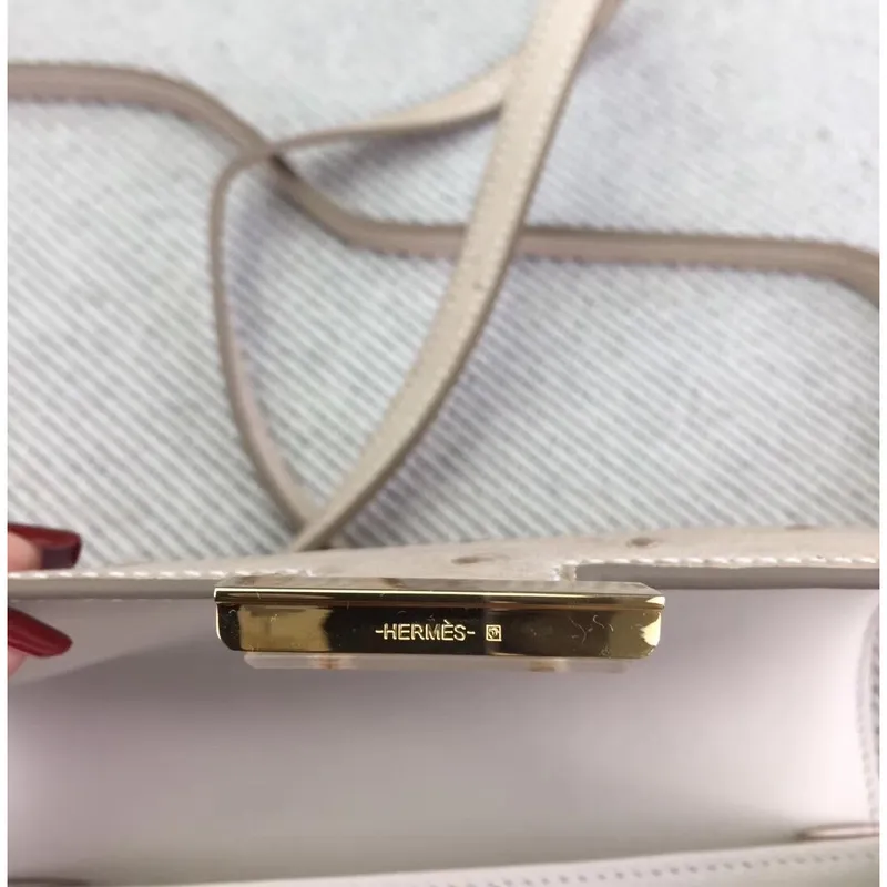 Hermes Mini Constance 18cm White Ostrich Leather