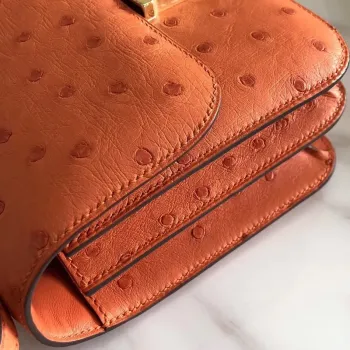 Hermes Mini Constance 18cm Orange Ostrich Leather