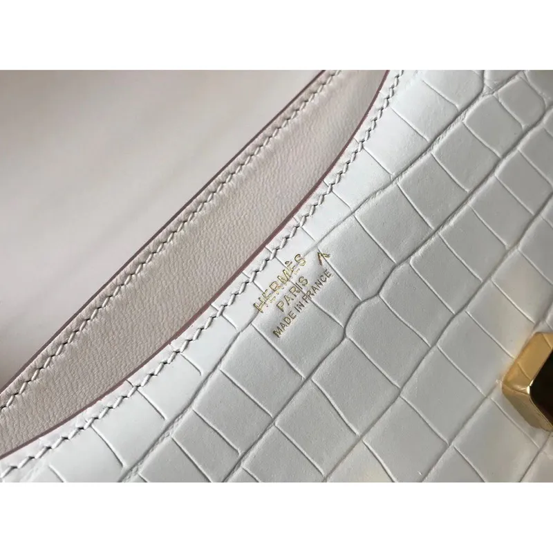 Hermes Constance 18cm Bag In White Embossed Crocodile