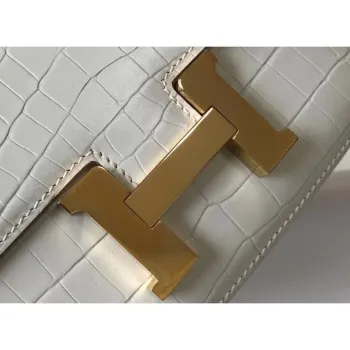 Hermes Constance 18cm Bag In White Embossed Crocodile