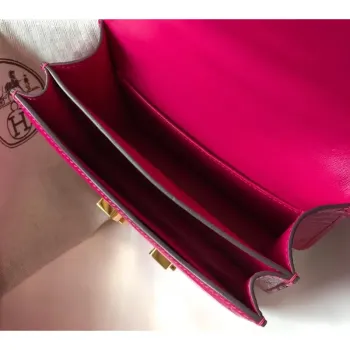 Hermes Constance 18cm Bag In Rose Red Embossed Crocodile