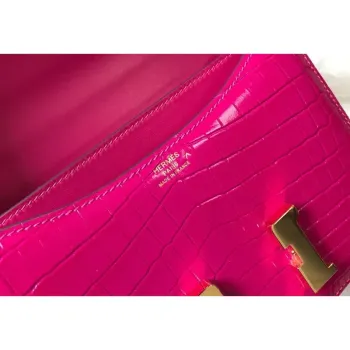 Hermes Constance 18cm Bag In Rose Red Embossed Crocodile