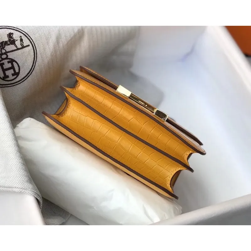 Hermes Constance 18cm Bag In Yellow Embossed Crocodile