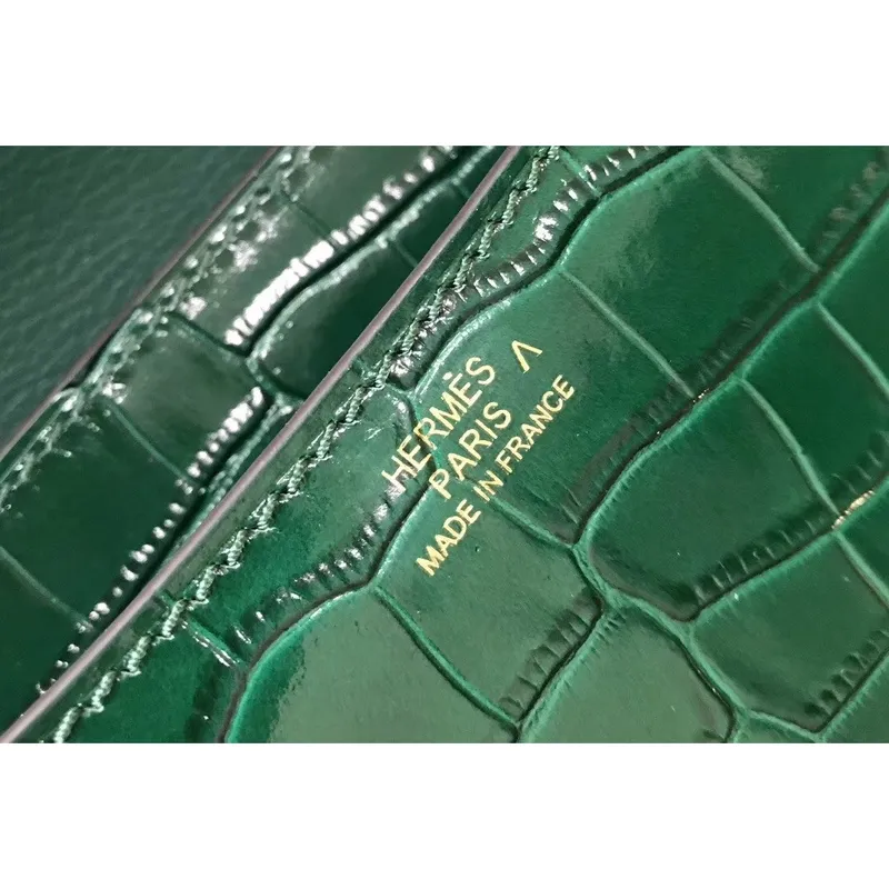Hermes Constance 18cm Bag In Green Embossed Crocodile