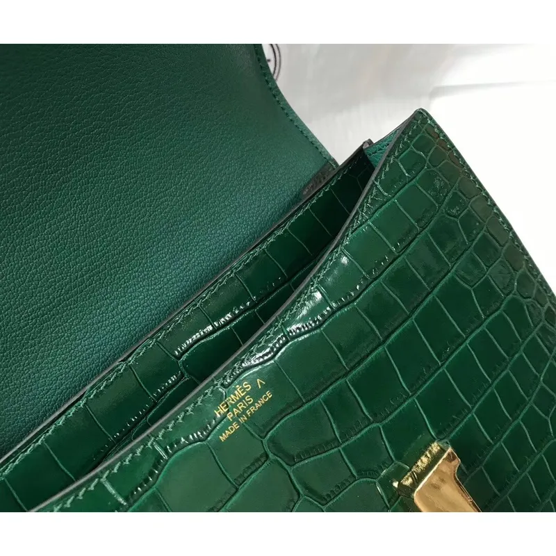 Hermes Constance 18cm Bag In Green Embossed Crocodile