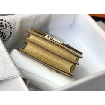 Hermes Constance 18cm Bag In Jaune Poussin Embossed Crocodile