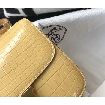 Hermes Constance 18cm Bag In Jaune Poussin Embossed Crocodile
