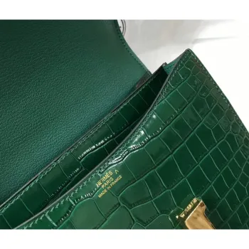 Hermes Constance 24cm Bag In Green Embossed Crocodile