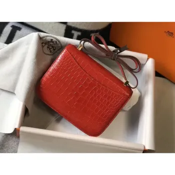 Hermes Constance 24cm Bag In Red Embossed Crocodile