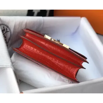 Hermes Constance 24cm Bag In Red Embossed Crocodile