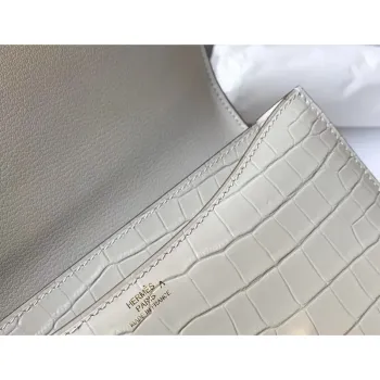 Hermes Constance 24cm Bag In White Embossed Crocodile
