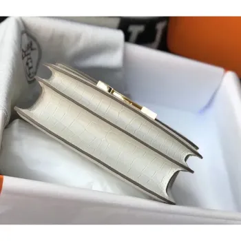 Hermes Constance 24cm Bag In White Embossed Crocodile