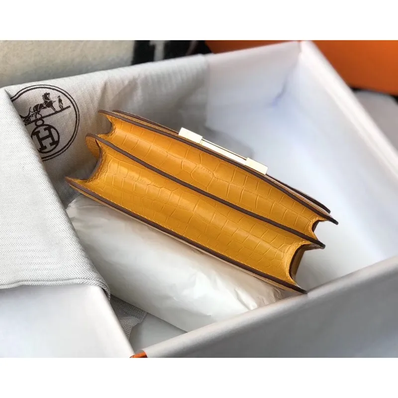 Hermes Constance 24cm Bag In Yellow Embossed Crocodile