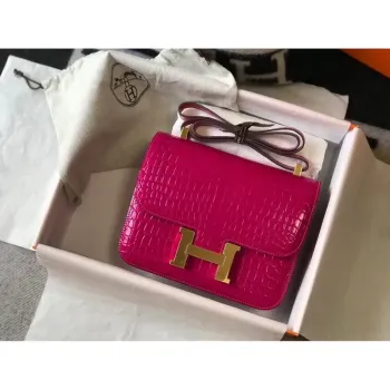 Hermes Constance 24cm Bag In Rose Red Embossed Crocodile