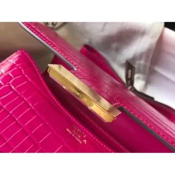 Hermes Constance 24cm Bag In Rose Red Embossed Crocodile