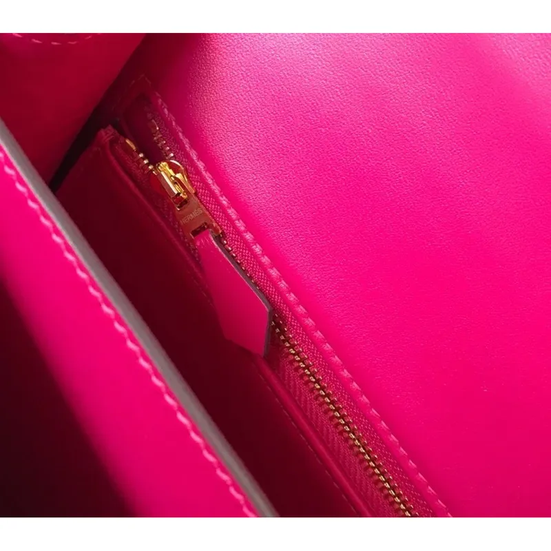 Hermes Constance 24cm Bag In Rose Red Embossed Crocodile